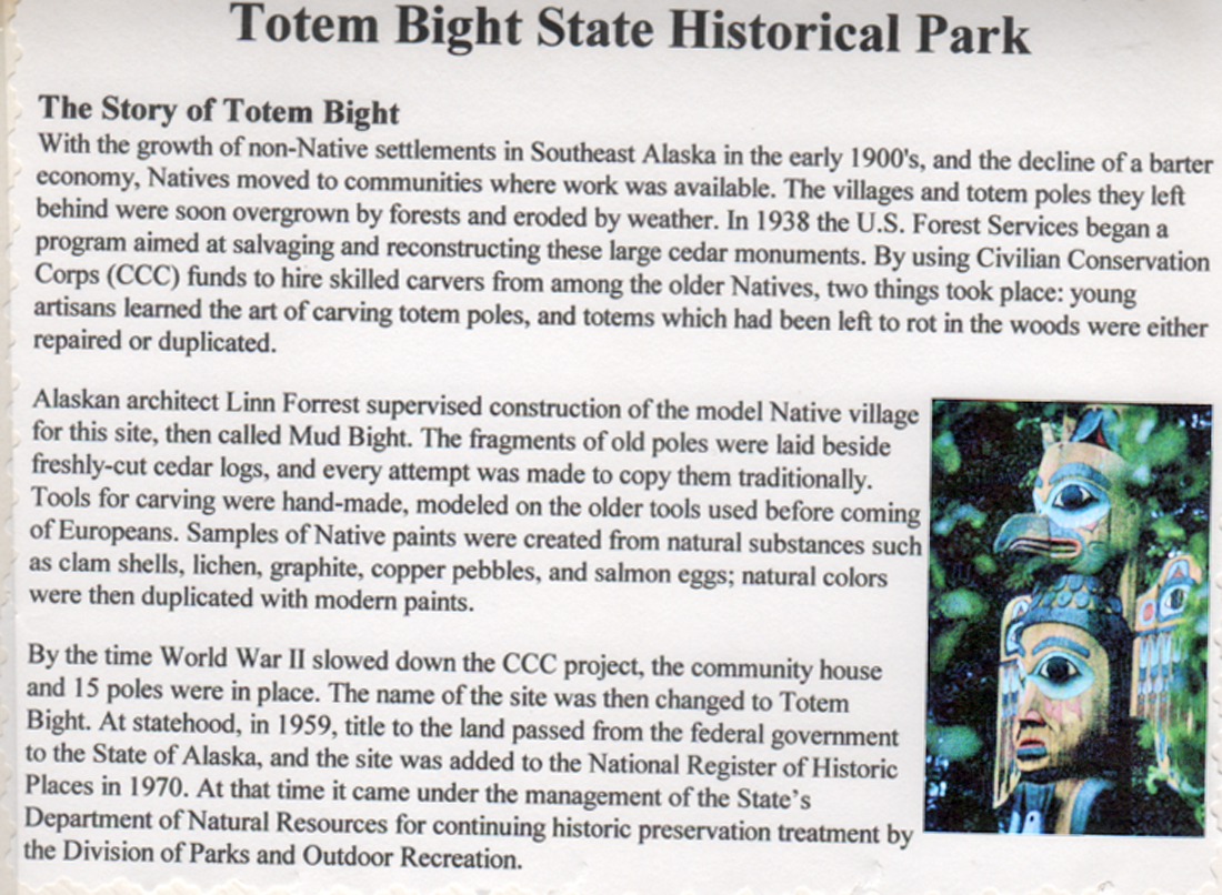 sign abbout Totem Bight State Park